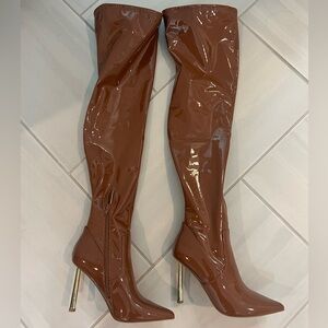 Steve Madden cognac vegan patent leather Over-the-Knee Boots
